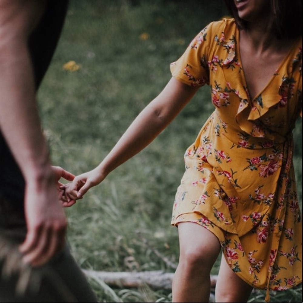 Golden Yellow Floral Wrap Dress